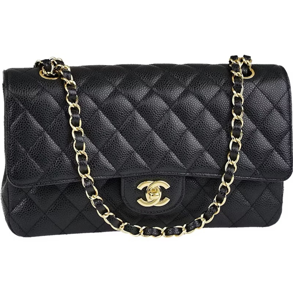 Chanel Classic Double Flap Quilted Caviar Gold-tone Medium Black NEW WITH TAGS